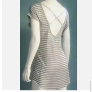 VICTORIA'S SECRET MEDIUM BURNOUT GREY AND WHITE STRIPED STRAPPY NIGHT SHIRT